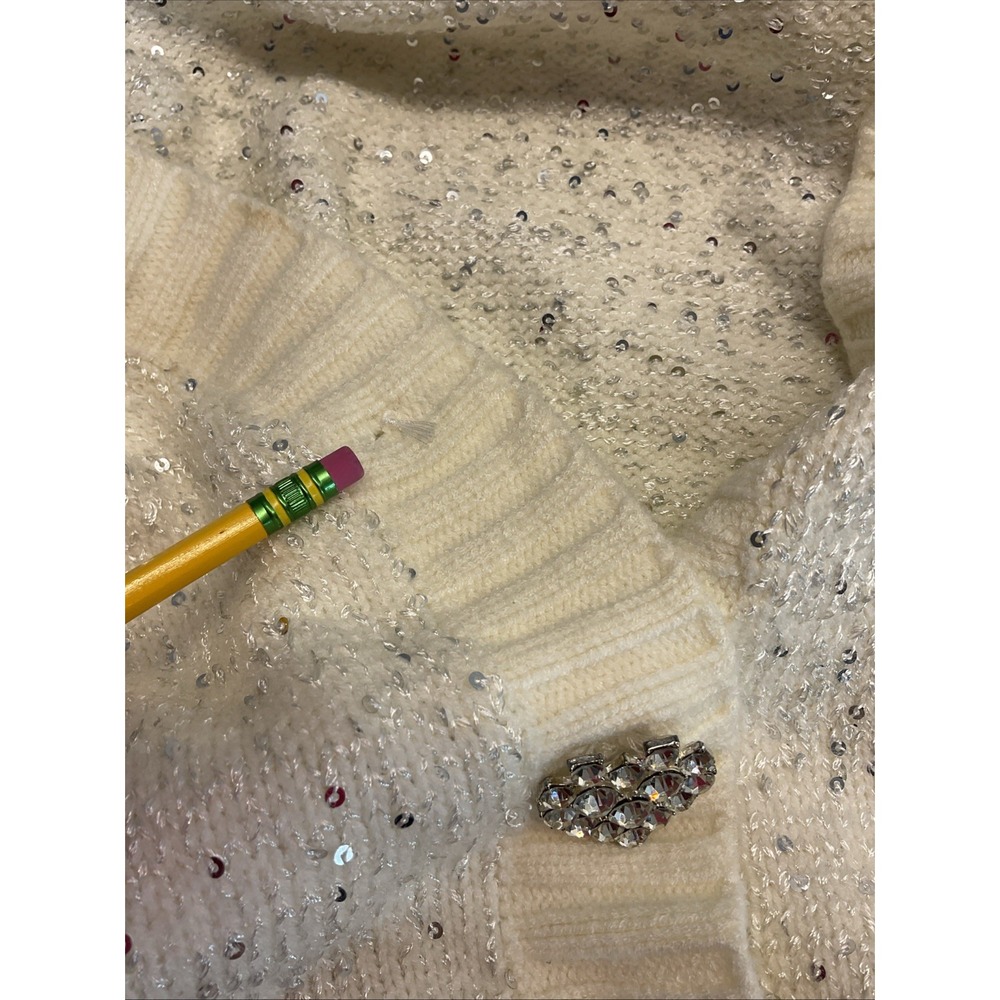 OLIVIA RUBIN Cream Mika Oversize Cardigan Sequin Rhinestone Size M *Flaw* - Picture 7 of 15